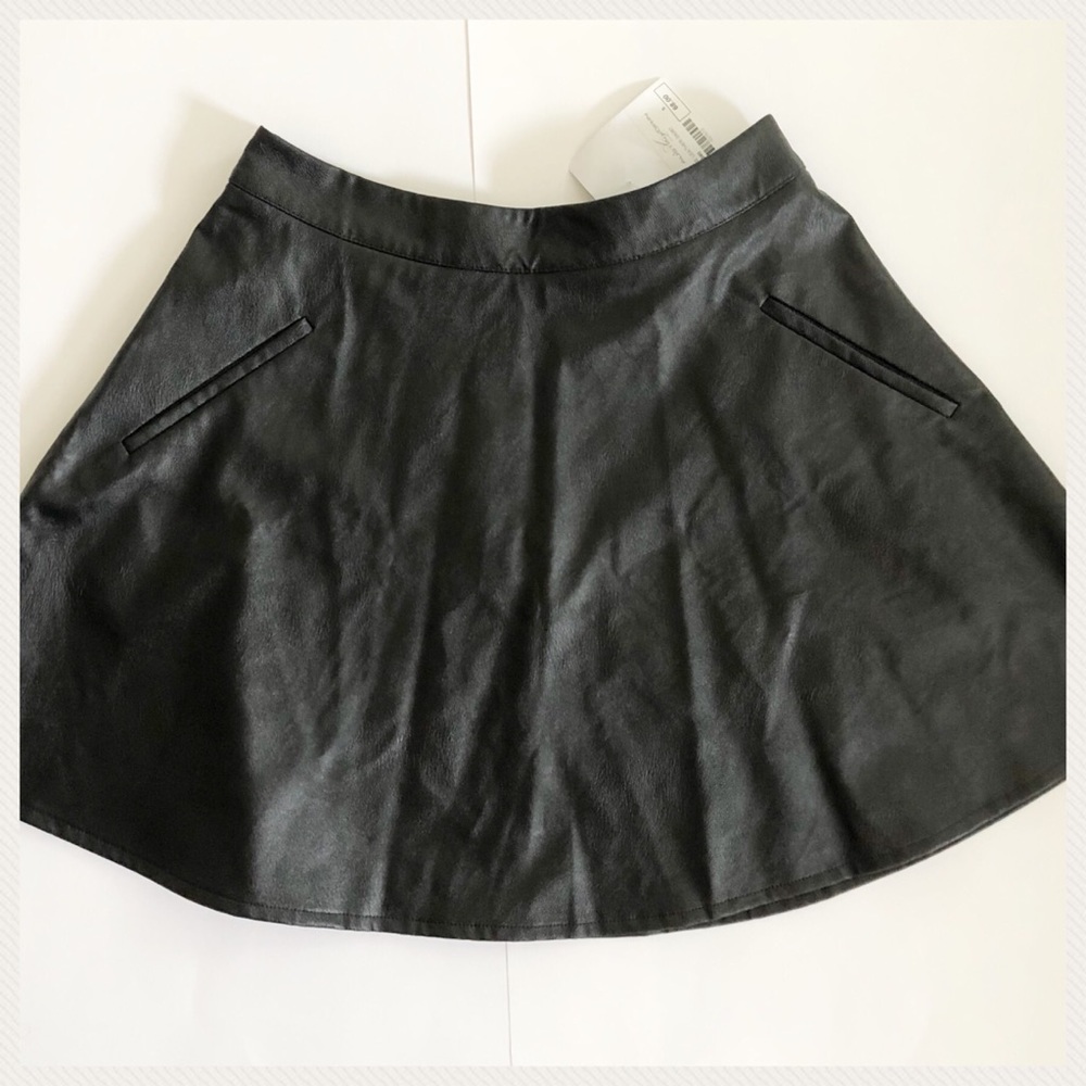 Black Vegan Leather Flare Mini Skirt NWT